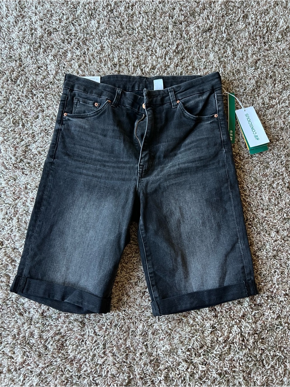 Dark Wash Denim Bermuda Shorts - Black